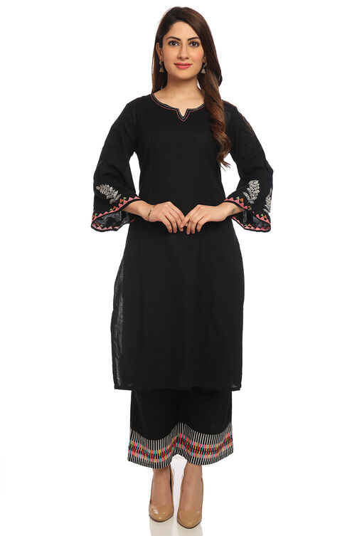 Black Straight Cotton Kurta image number 0