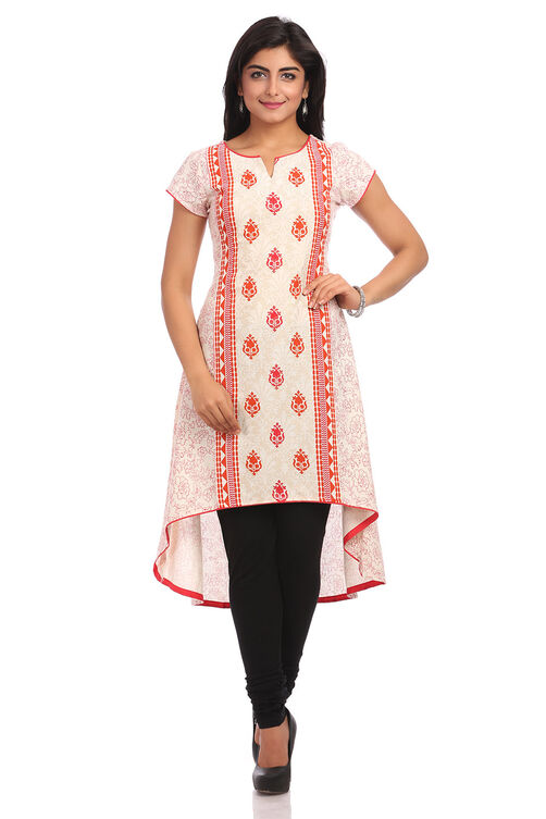 Beige Asymmetric Cotton Kurta image number 0