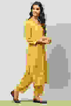 Yellow Rayon Straight Printed Kurta Salwar Suit Set image number 5