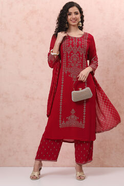 Pink Art Silk Straight Suit Set image number 7