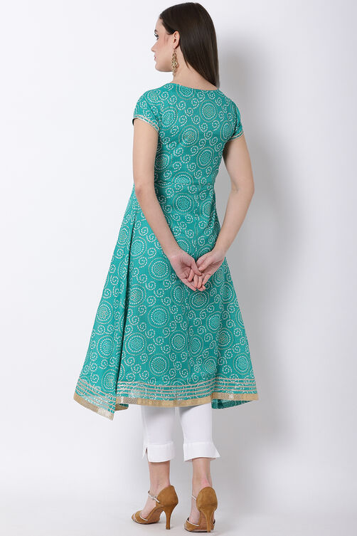 Green Art Silk A-Line Kurta image number 4