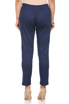 Navy-Blue Art Silk Slim Pants image number 1