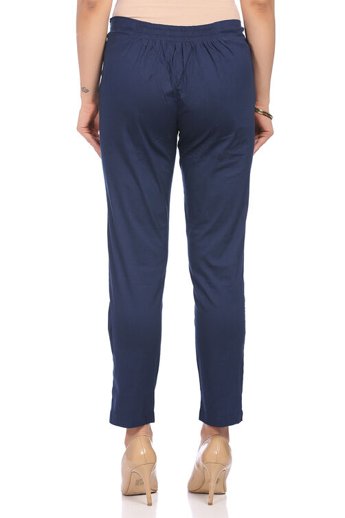 Navy-Blue Art Silk Slim Pants image number 1