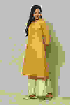 Yellow LIVA Straight Printed Kurta image number 2