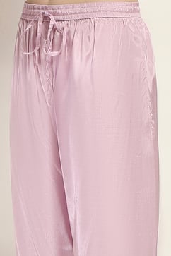 Mauve Cotton Floral Straight Suit Set image number 2