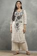 Off White Viscose Straight Kurta Pants Set image number 6