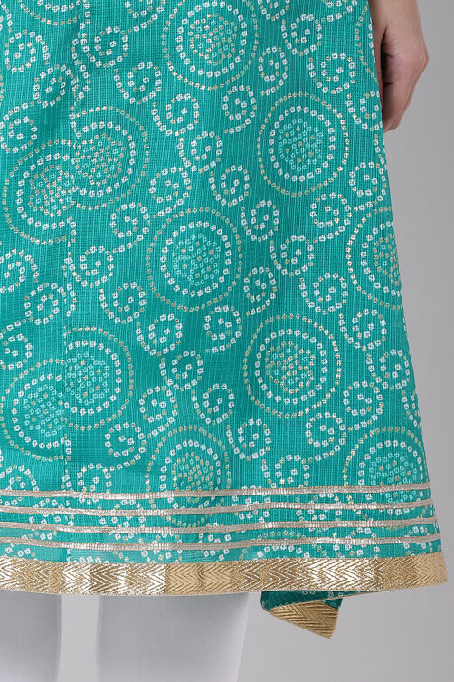 Green Art Silk A-Line Kurta image number 1