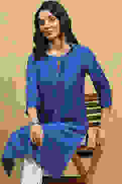 Blue Solid Straight Kurta image number 6