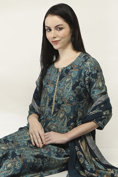 Green Viscose Blend Straight Suit Set image number 0