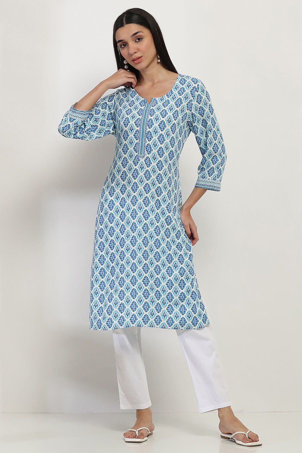 Blue Printed Straight Kurta image number 0
