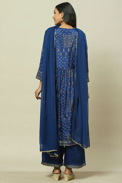 Indigo LIVA Woven Tired Kurta Suit Set image number 4