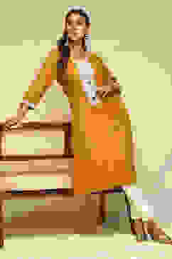 Mustard Polyester Straight Kurta image number 0
