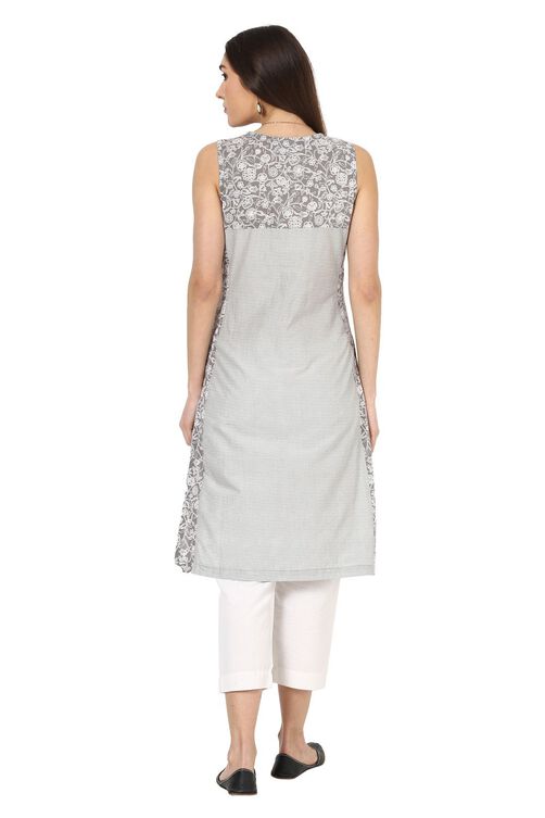 Grey Straight Cotton Kurta image number 3