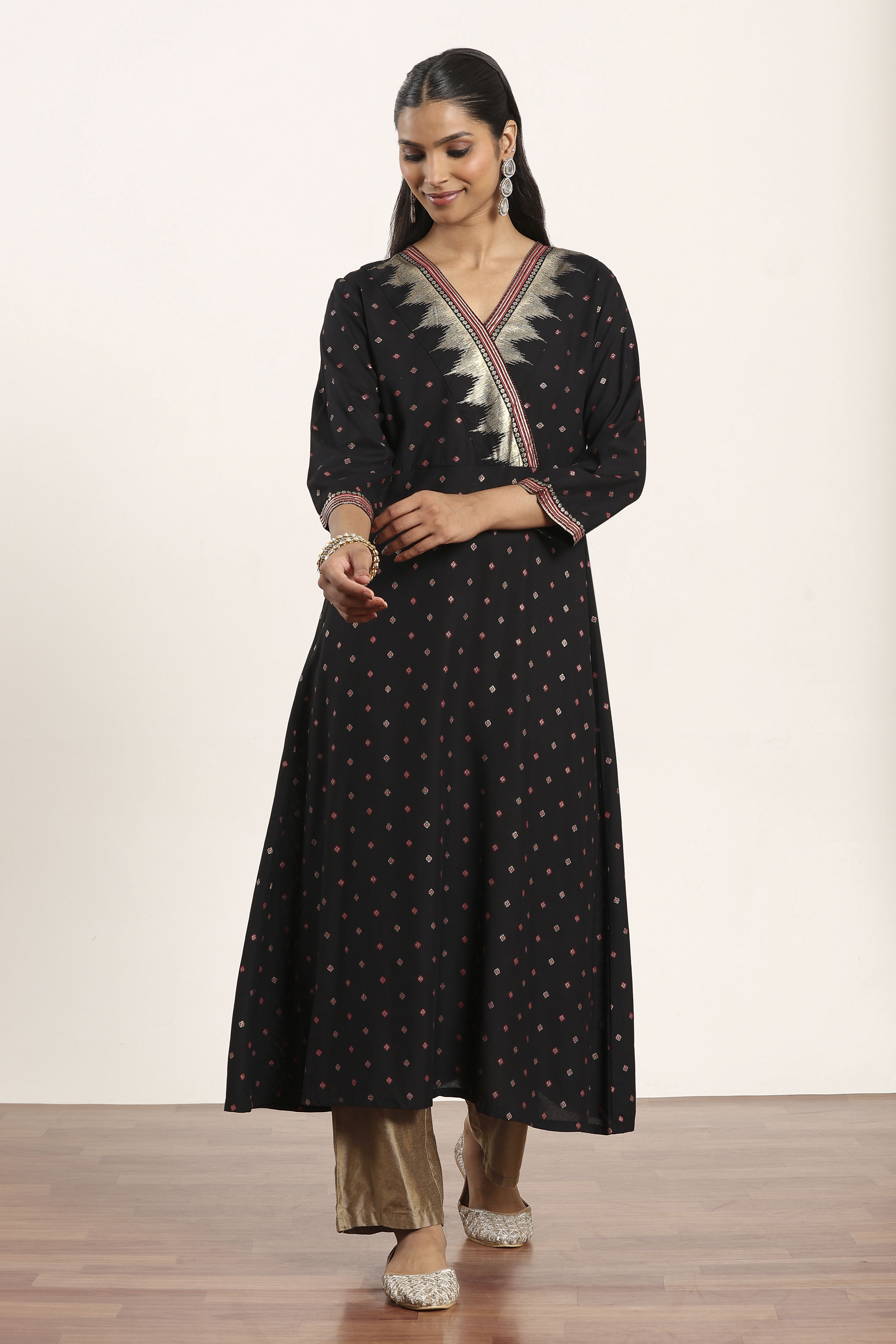 Black Viscose Rayon Straight Kurta Pants Set image number 6