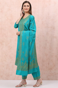 Turquoise Art Silk Straight Suit Set image number 5