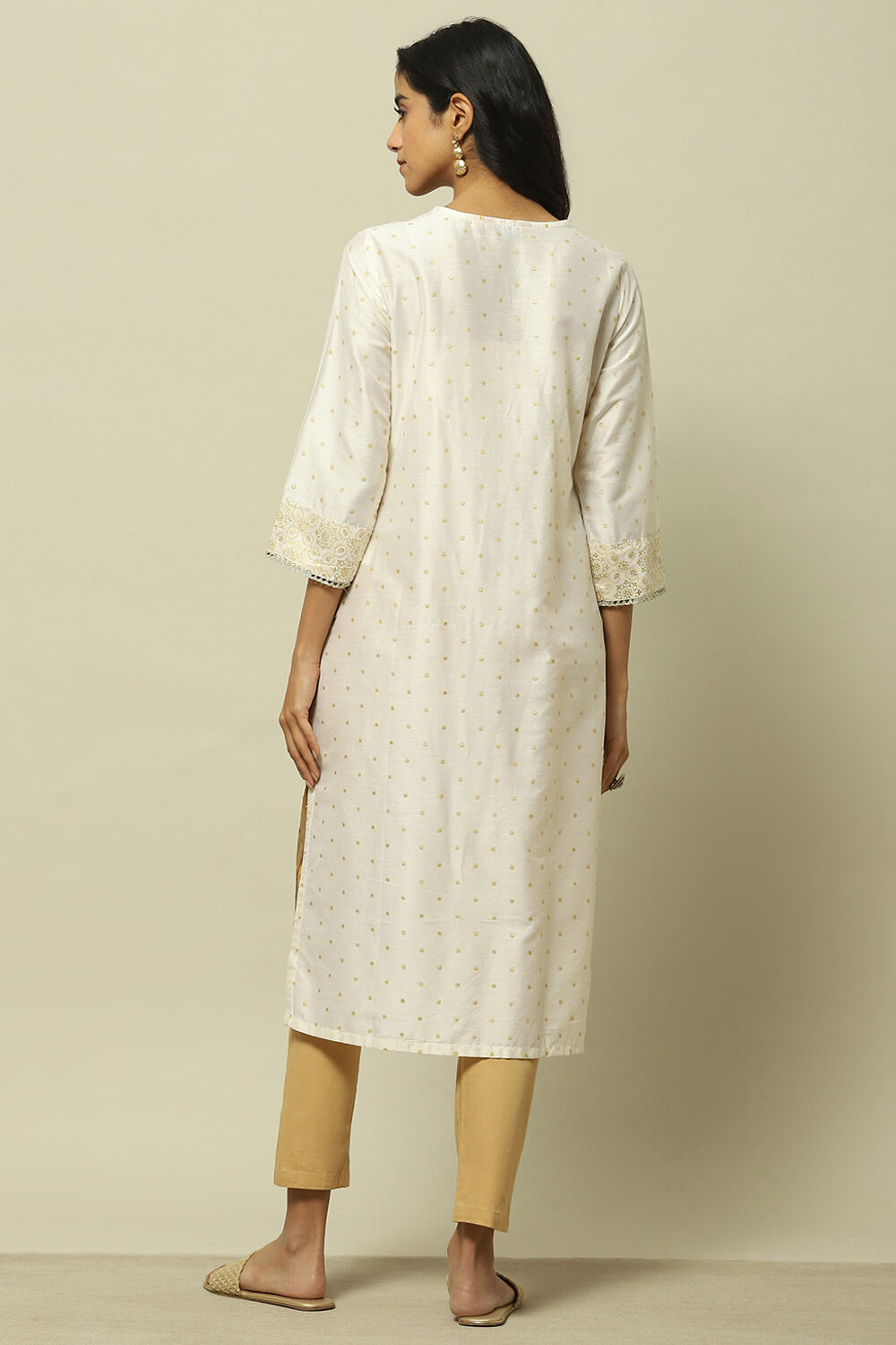 Off-white Printed Straight Kurta image number 3