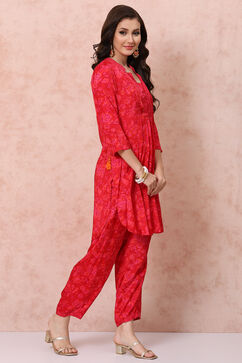 Pink Viscose Kurta Pants Set image number 3