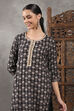 Black Viscose Blend Printed Straight Suit Set image number 1