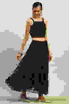 Black Poly Georgette A-Line Printed Top Lehanga Lehenga image number 5