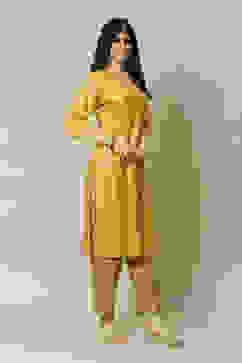 Yellow Printed Straight Kurta image number 3