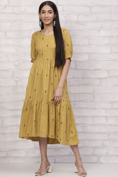 Mustard Cotton Tiered Dress image number 0