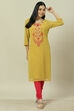 Lime Green Cotton Blend Straight Kurta image number 0