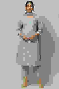 Lavender Poly Chiffon Straight Suit Set image number 7