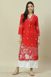 Red LIVA Straight Kurta image number 5