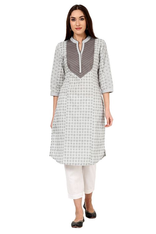 Grey Straight Cotton Kurta image number 0