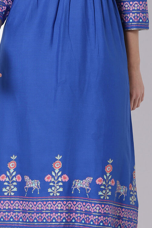 Blue Viscose A-Line Kurta image number 1