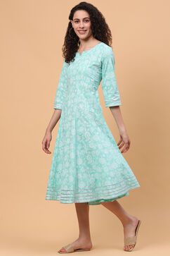 Mint Green Cotton Kalidar Kurta Dress image number 2