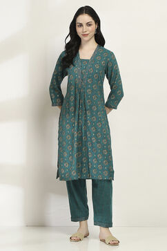 Teal Viscose Straight SET image number 6