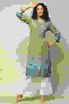 Green LIVA Straight Printed Kurta image number 0