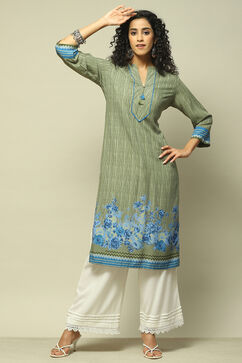 Green LIVA Straight Printed Kurta image number 0