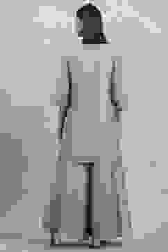 Dust Blue Tissue Solid Straight Suit Set image number 4