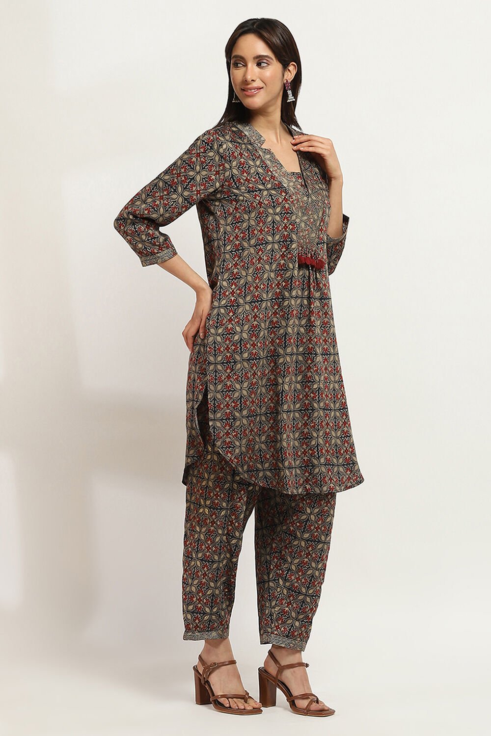 Navy Blue Printed Straight Co-ord Set image number 5