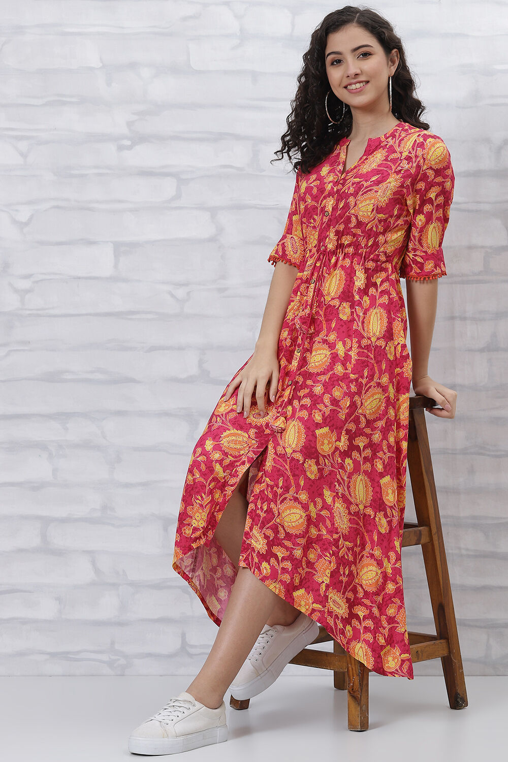 Pink LIVA Front Slit Dress image number 5