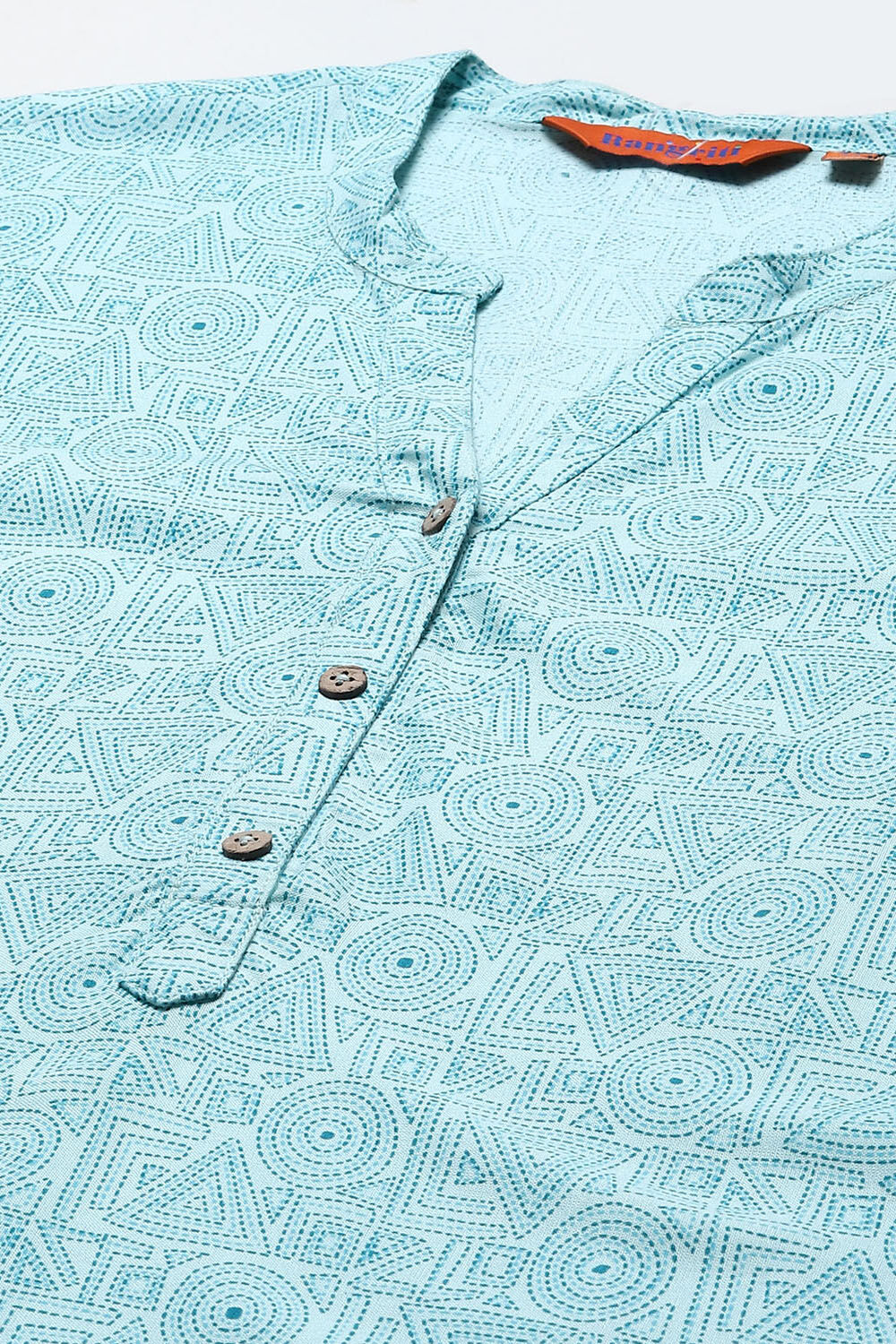 Sky Blue LIVA Straight Printed Kurta image number 1