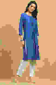 Blue Solid Straight Kurta image number 4