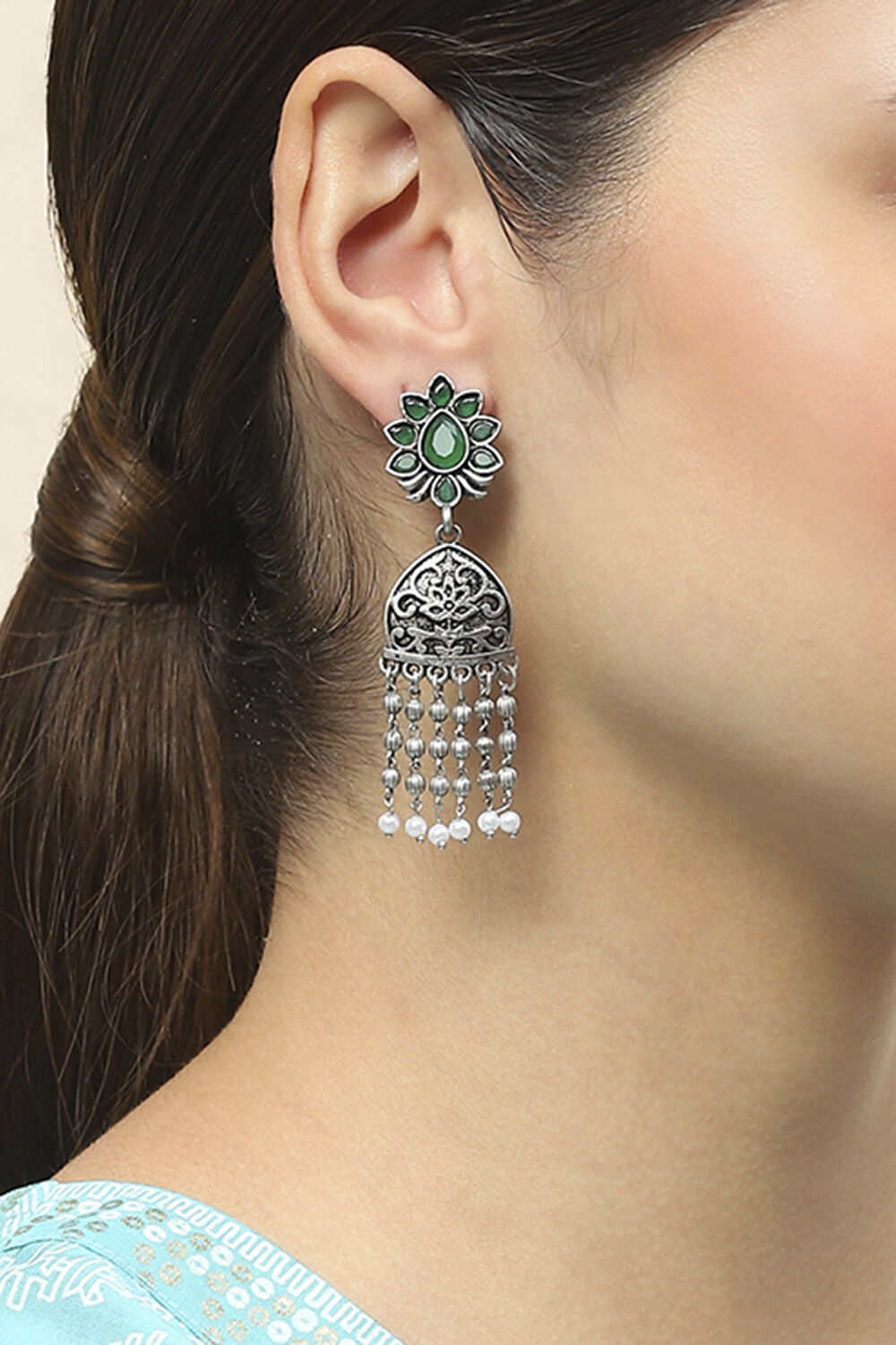 Green Oxidised Alloy Earrings image number 1