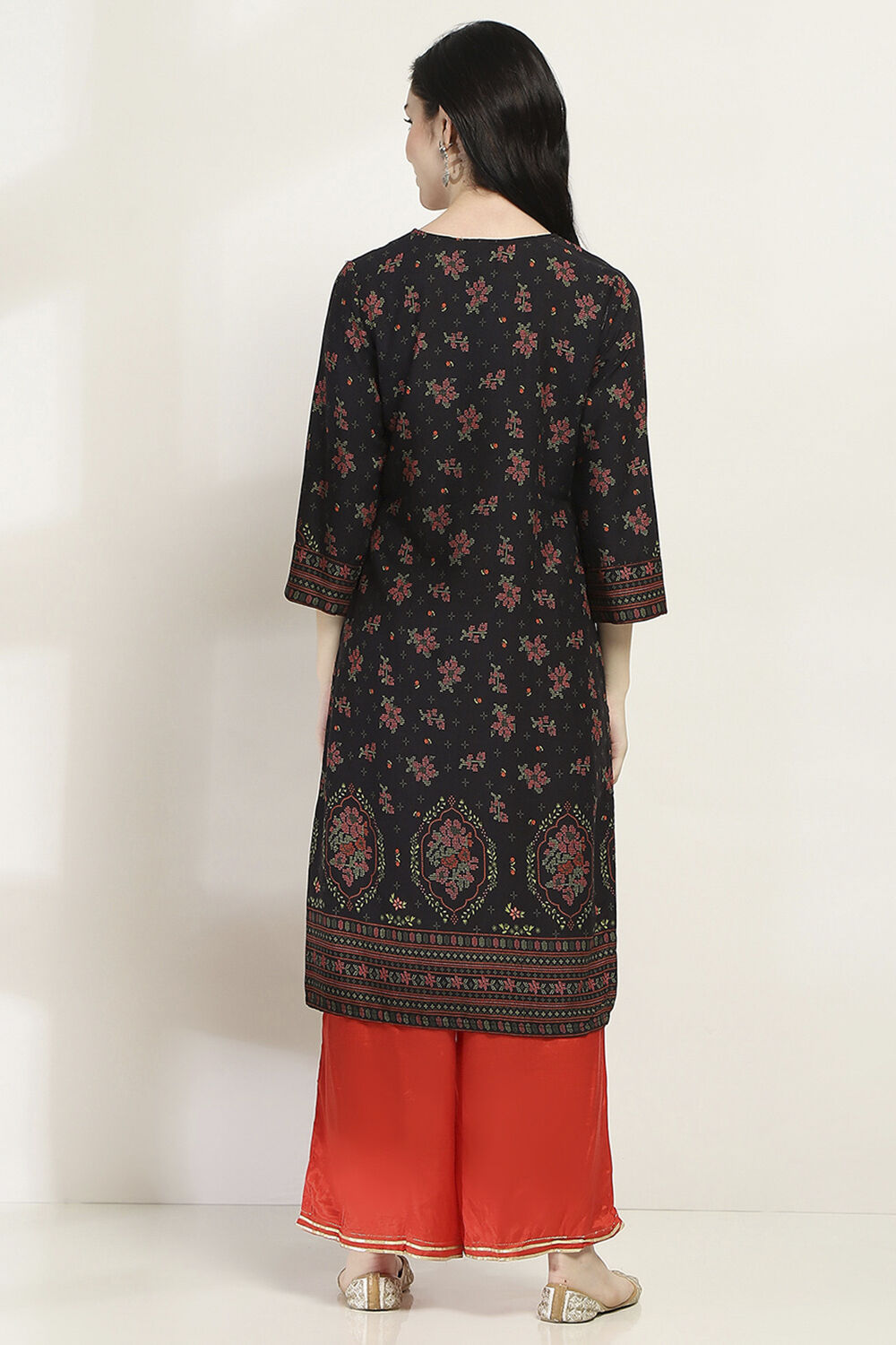 Olive Green Printed Straight Kurta image number 3