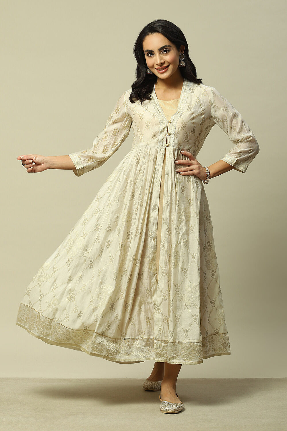 White Viscose Asymmetric Printed Dress image number 0