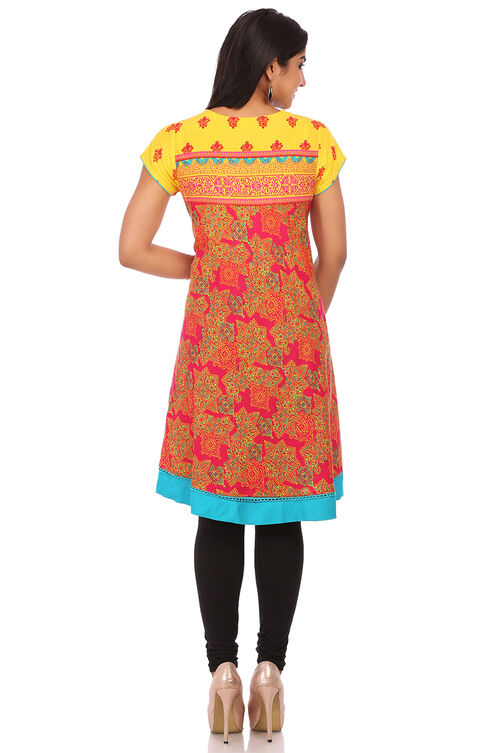 Yellow Cotton Flared Kurta image number 1