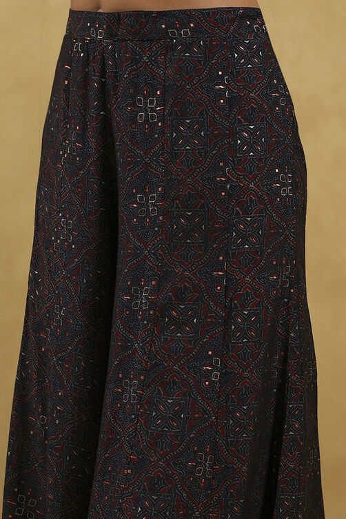 Blue Viscose Blend Printed Front Open Kurta Palazzo Set image number 2