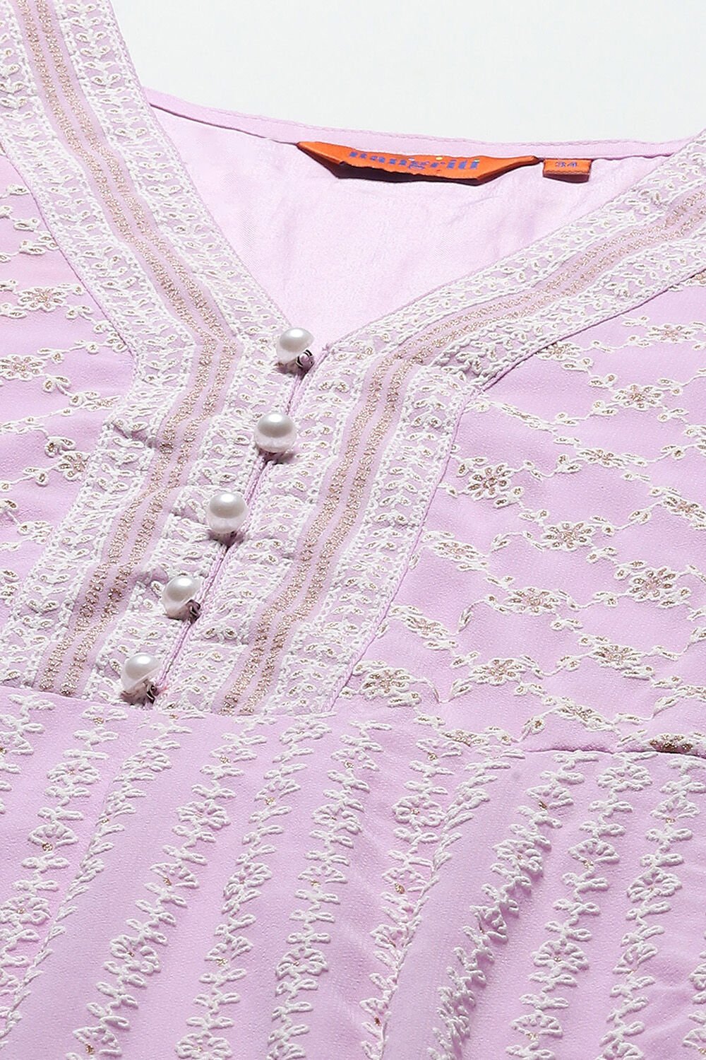 Lavender Poly Georgette Embroidered Flared Dress image number 1