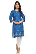 Teal Blue Straight Cambric Cotton Kurta image number 0