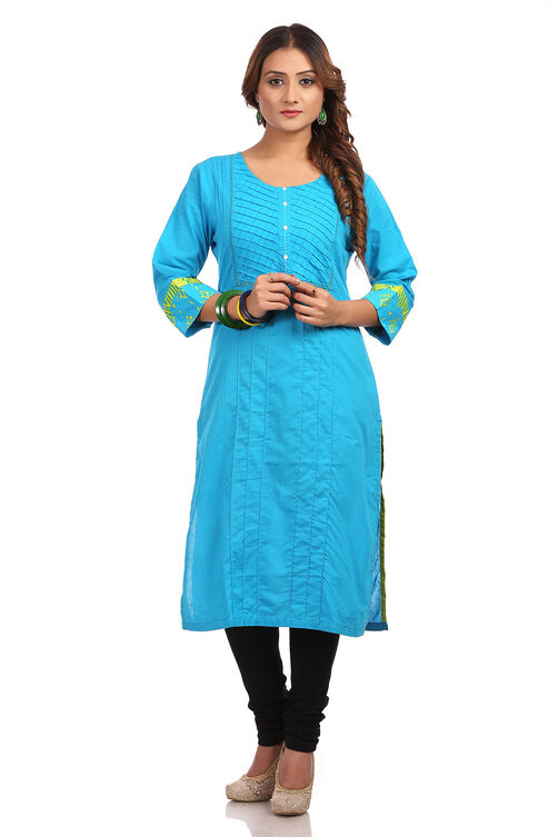 Blue Straight Cotton Kurta image number 0
