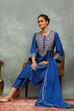 Blue Viscose Blend Embroidered Kalidar Suit Set image number 0