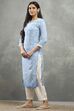 Blue Viscose Straight Kurta Pants Set image number 3