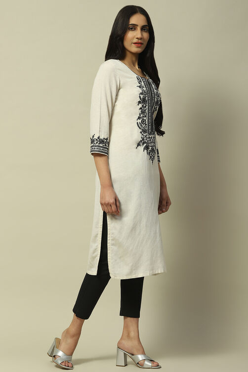 Ecru Rayon Staight Kurta image number 4